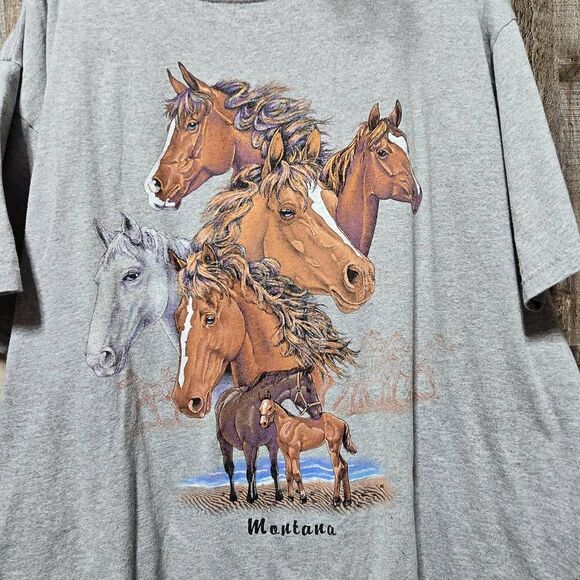 Anvil Vintage Y2K Grey Montana Horse Graphic Tee - Picture 2 of 4